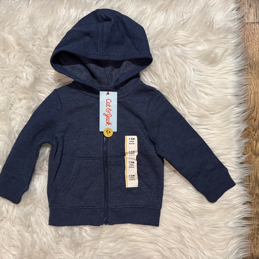 Cat & Jack Baby Boy Navy Blue Full Zip Hoodie‎ 12M NWT